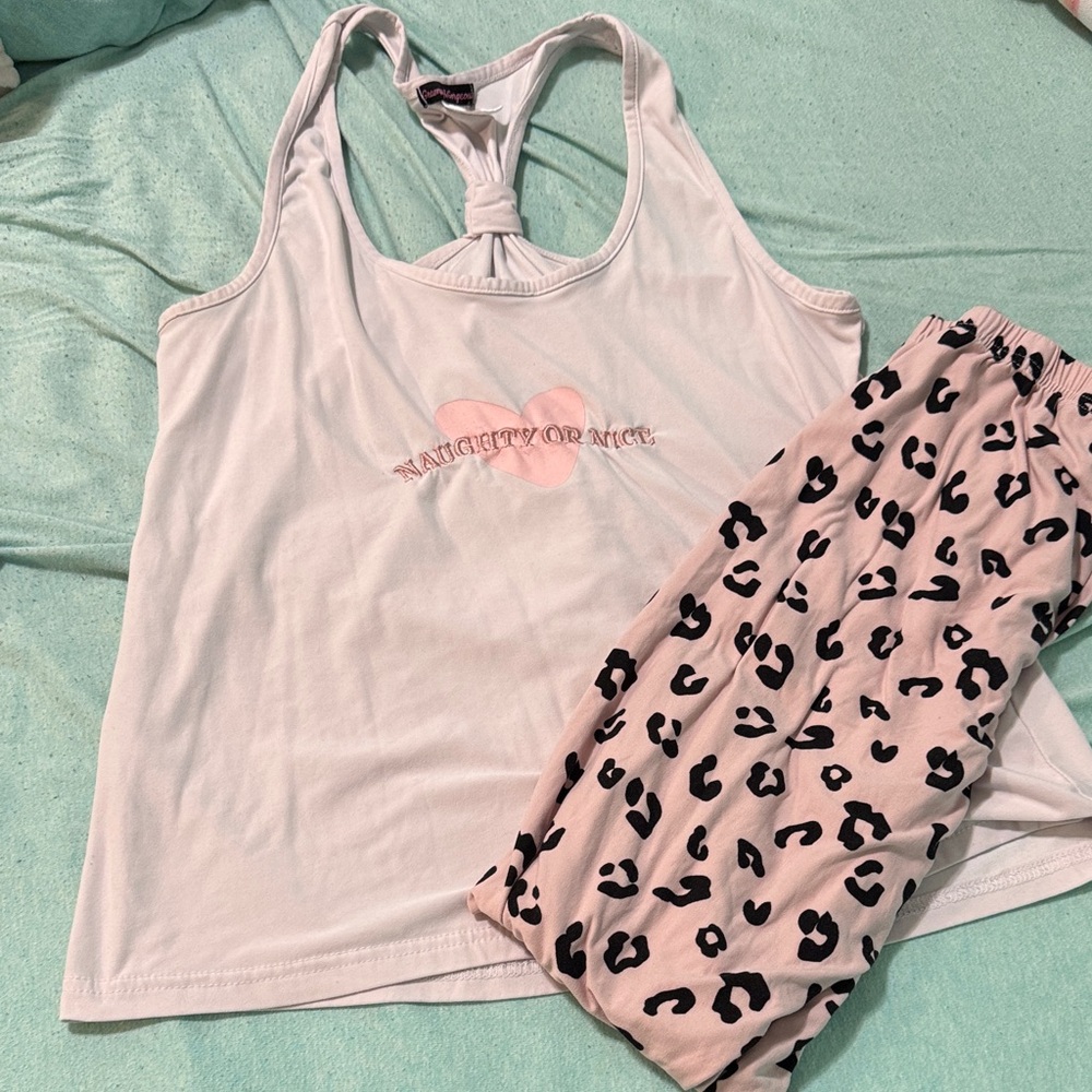 Grumpy & Gorgeous Pajama Set – Naughty or Nice Tank + Leopard Pants – Size L